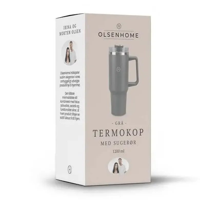 OlsenHome Termokop m. sugerør, 1200ml Grå