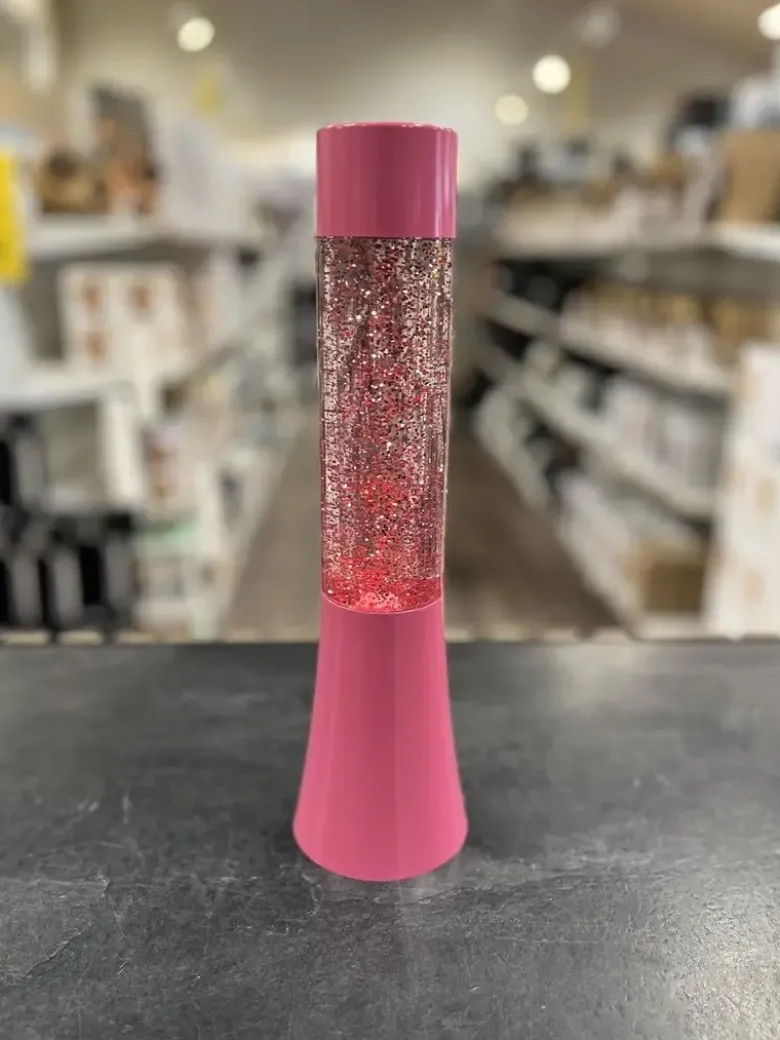 Pink Glitterlampe til batteri