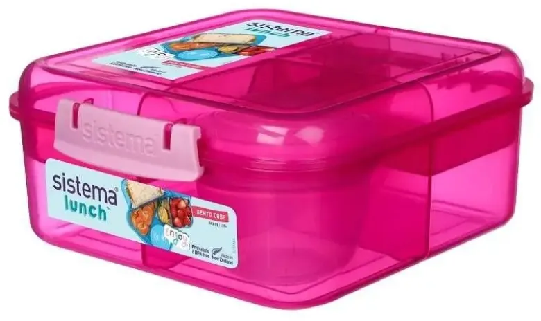 Sistema Bento Lunch Cube 1.25L pink/pink opdelt madkasse inkl bæger