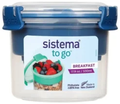 Sistema Breakfast To Go 530 mørke blå - Beholder inkl ske og indsats
