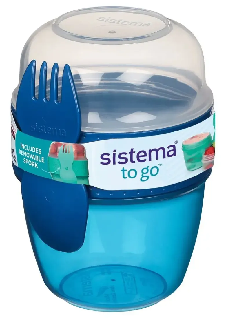 Sistema Snack Capsule To Go 515 ml mørke blå - To bøtter i én inkl ske/gaffel