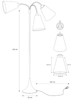 Trafik Gulvlampe grå m/lyseblå, petroleum og turkis blå skærme