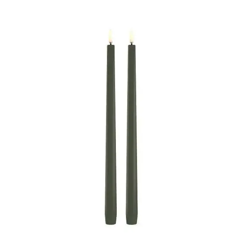 UYUNI LED 2-pak Kronelys m. 3D flamme 32cm Oliven green