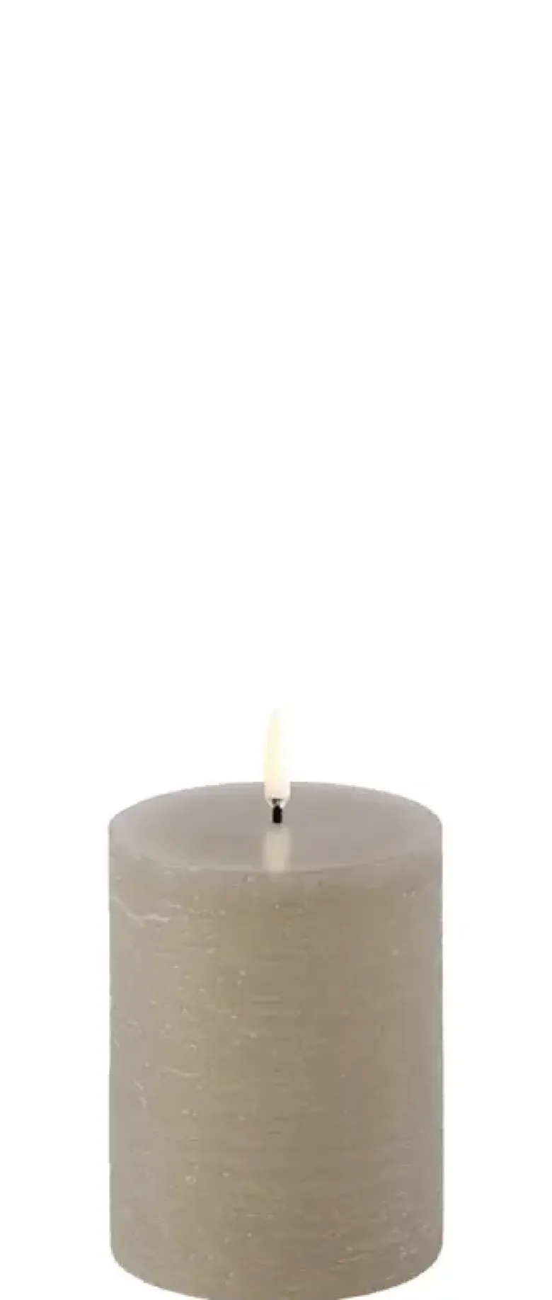 UYUNI LED Pillar Bloklys m. 3D flamme Ø7.8x10 cm Sandstone